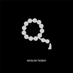 Poster - white muslim tasbih vector icon on black background. modern flat muslim tasbih from religion concept vector sign symbol can be use for web, mobile and logo.