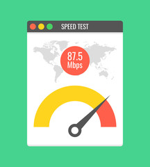 Poster - website speed loading time. web browser with speedometer test showing fast good page loading speed t