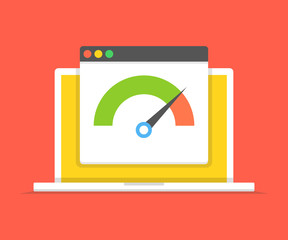 Aufkleber - laptop with speed test on the screen. vector illustration.