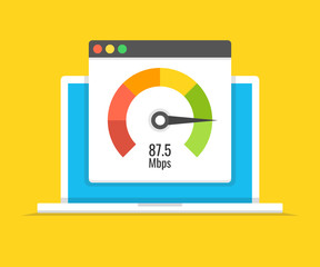 Poster - Laptop with speed test on the screen. Vector illustration.