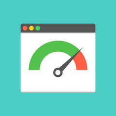 Aufkleber - website speed loading time. web browser with speedometer test showing fast good page loading speed t