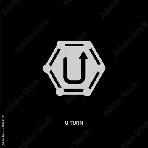 White U Turn Vector Icon On Black Background Modern Flat U Turn