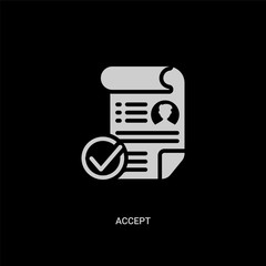 white accept vector icon on black background. modern flat accept from startup stategy and concept vector sign symbol can be use for web, mobile and logo.