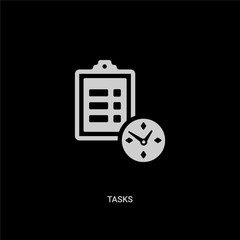 white tasks vector icon on black background. modern flat tasks from time management concept vector sign symbol can be use for web, mobile and logo.