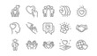© blankstock - Friendship and love line icons. Interaction, Mutual understanding and assistance business. Trust handshake, social responsibility icons. Linear set. Vector