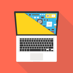 Fototapete - Laptop repair, computer service. Motherboard in the section of the screen. Vector illustration.