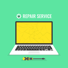 Fototapete - Laptop repair, computer service. Vector illustration.