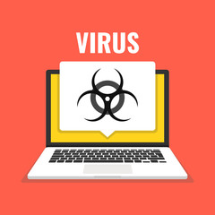 Poster - Laptop with virus on the screen. Concept of virus, piracy, hacking and security. Vector illustration.