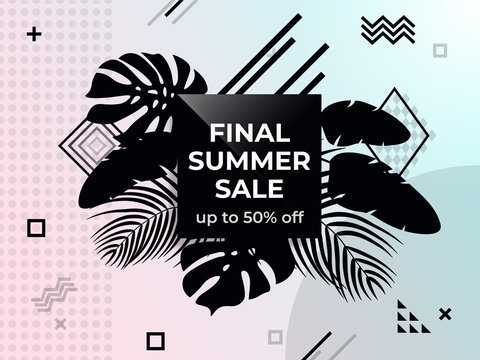 Final summer sale. Abstract background in memphis style. Black and white web banner. Poster Sale. Template in memphis style. Fashionable and modern banner for advertising. Vector illustration