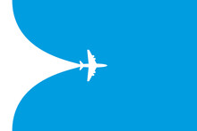 White Plane Symbol On A Blue Background. Airplane Flight Path Banner