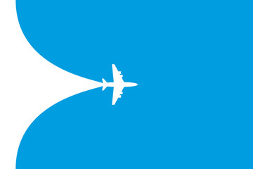 white plane symbol on a blue background. airplane flight path banner