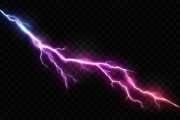 vector realistic lightning and glowing thunder bolt