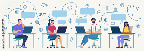 Fotomural Call Center Operators at Work Flat Vector Concept