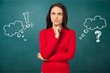© BillionPhotos.com - Portrait of thoughtful young woman on green background with signs