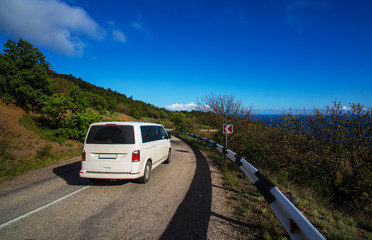 Poster - minibus moves along the highway