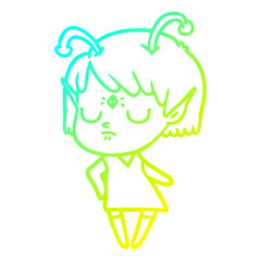 cold gradient line drawing cartoon alien girl