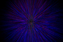 Natural Lens Zoom Explosion Radial Blurred Red Green Blue Dots On Black Background With Selective Focus