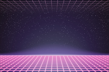 laser grid in deep space. retro futuristic template in 80s style. synthwave, retrowave, vaporwave th