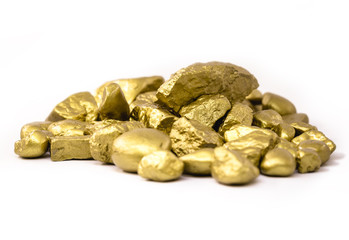 Sticker - gold nuggets on white background isolated. High resolution photo of gold stones. Concept of luxury and wealth.