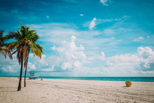 Tropical Beach With Lifeguard Cabin, Florida, USA