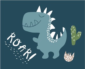 Wall Mural - cute dinosaur print . childish vector illustration for kids t shirt, clothes