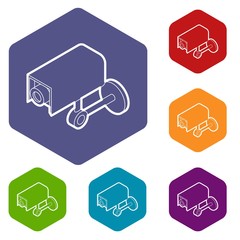 Poster - Surveillance camera icons vector colorful hexahedron set collection isolated on white