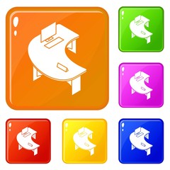 Poster - Oval office table icons set collection vector 6 color isolated on white background