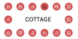 Fototapeta  - Set of cottage icons such as House, Izba, Home, Hut, Curd, Shelter, Condominium, Cabin, Wooden house , cottage
