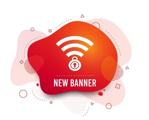 Poster - Fluid badge. Wifi locked sign. Password Wi-fi symbol. Wireless Network icon. Wifi zone. Abstract shape. Gradient wifi icon. Flyer liquid banner. Vector
