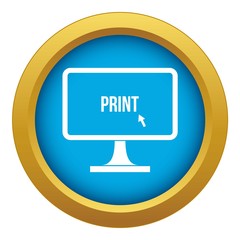 Poster - Print word on a computer monitor icon blue vector isolated on white background for any design