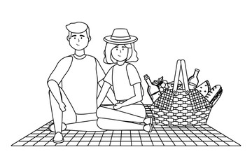 Sticker - Couple of woman and man having picnic design