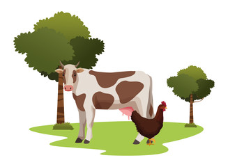 Sticker - farm, animals and farmer cartoon