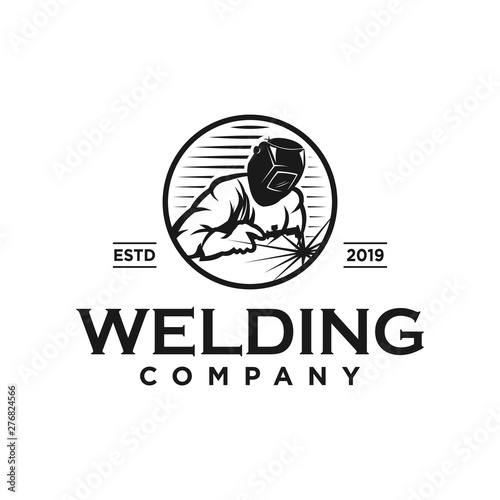 Welding Company Logo Design Welder Working Stock Vector Adobe Stock