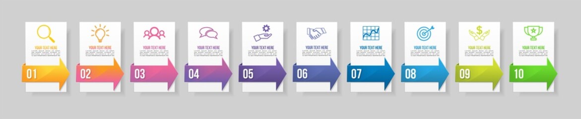 Poster - Vector Infographic Design Template with 10 Options Steps and Marketing Icons. Business Data Visualization can be used for info graph, presentations, process, diagrams, annual reports, workflow layout