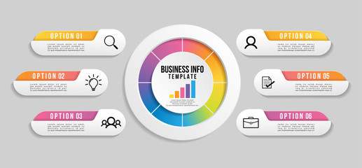 Poster - Vector Infographic Design Template with 6 Options Steps and Marketing Icons. Business Data Visualization can be used for info graph, presentations, process, diagrams, annual reports, workflow layout