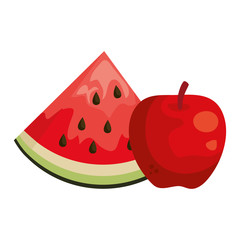 Sticker - fresh watermelon and apple healthy food