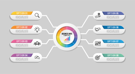 Vector Infographic Design Template with Options Steps and Marketing Icons. Business Data Visualization can be used for info graph, presentations, process, diagrams, annual reports, workflow layout