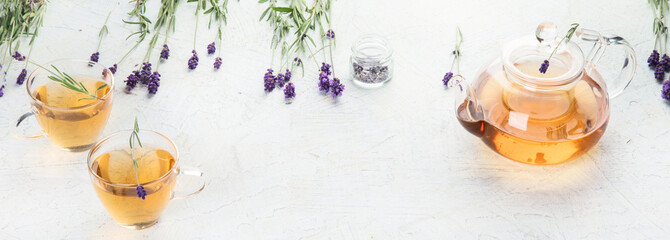 Wall Mural - Healthy herbal tea and Lavender flowers