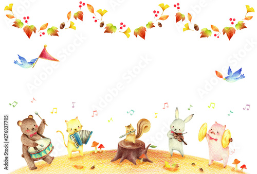 動物の音楽隊 秋 背景 Stock Illustration Adobe Stock