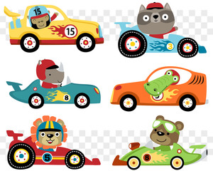 Canvas Print - Vector set of cars race cartoon with funny racer