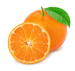 Wall Mural - Whole and halved mandarines isolated on white background.