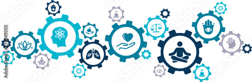 Fotografía mindfulness / meditation / relaxation concept – connected icons related to mindf