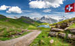 Swiss beauty, path to Bachalpsee lake, view to Schreckhorn and Wetterhorn mounts, Bernese Oberland,Switzerland,Europe