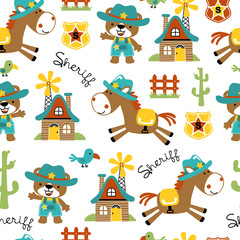 Wall Mural - Seamless pattern of cowboy cartoon with funny horse