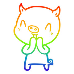 rainbow gradient line drawing happy cartoon pig