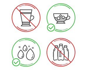 Poster - Do or Stop. Water drop, Cold coffee and Latte icons simple set. Water bottles sign. Aqua, Ice cubes in beverage, Coffee beverage. Aqua drinks. Food and drink set. Line water drop do icon. Vector