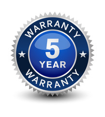 Very powerful, heavy, reliable, blue 5 year warranty badge/seal.