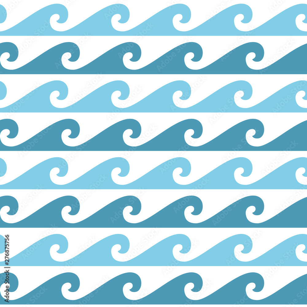 Blue and white seamless wave pattern, line wave ornament in maori ...