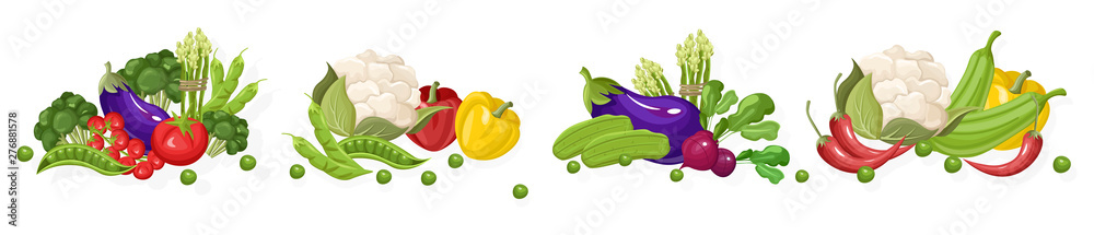 Farm fresh vegetables Vector set. Store shop grocery detailed illustrations posters - obrazy, fototapety, plakaty 
