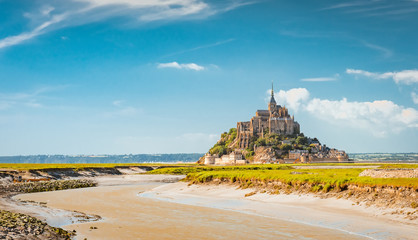 Mont Saint Michel tidal island in summer, Normandy, northern France